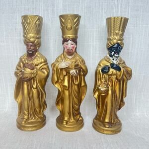 Vintage Mid Century 3 King Candle Holder Painted Plaster Wisemen Christmas Decor